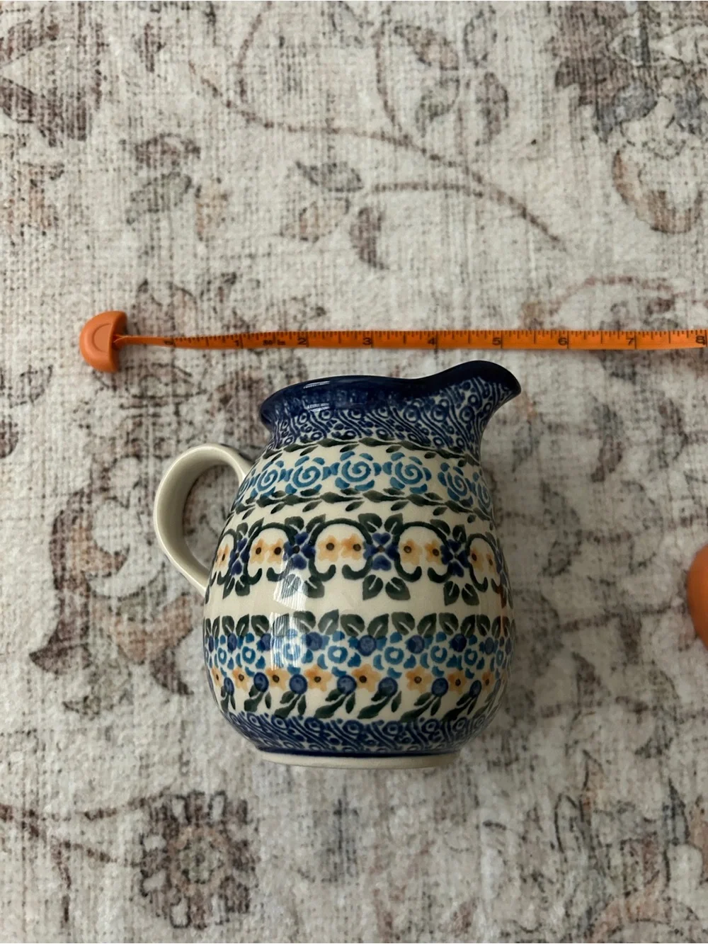 ceramika artystyczna Blue White Pink Ceramic Pitcher Handmade Polish Pottery